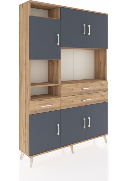 Arges Dolap 9 Raflı 3 Çekmeceli 6 Kapaklı 132X30X195 Çam-Antrasit/çam fiyatları