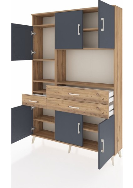 Arges Dolap 9 Raflı 3 Çekmeceli 6 Kapaklı 132X30X195 Çam-Antrasit/çam modelleri