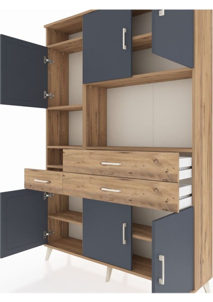 Arges Dolap 9 Raflı 3 Çekmeceli 6 Kapaklı 132X30X195 Çam-Antrasit/çam fırsatları