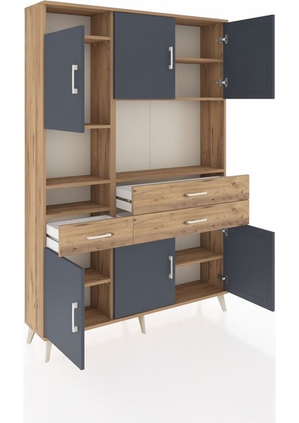 Arges Dolap 9 Raflı 3 Çekmeceli 6 Kapaklı 132X30X195 Çam-Antrasit/çam indirimleri