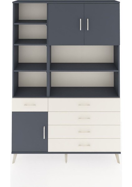 Arges Dolap 9 Raflı 5 Çekmeceli 3 Kapaklı 132X30X195 Antrasit-Antrasit/aytaşı