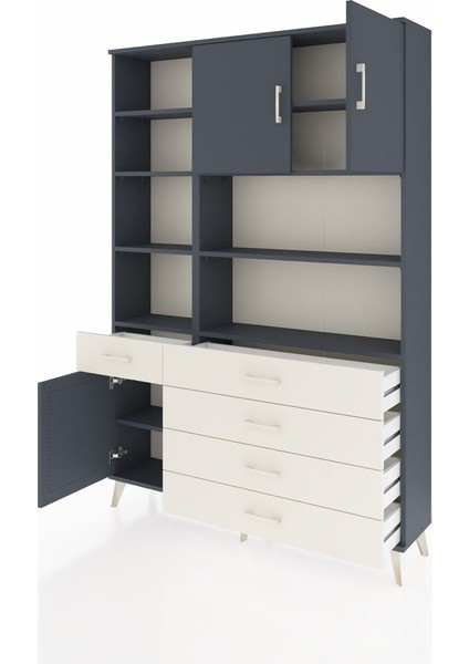 Arges Dolap 9 Raflı 5 Çekmeceli 3 Kapaklı 132X30X195 Antrasit-Antrasit/aytaşı modelleri