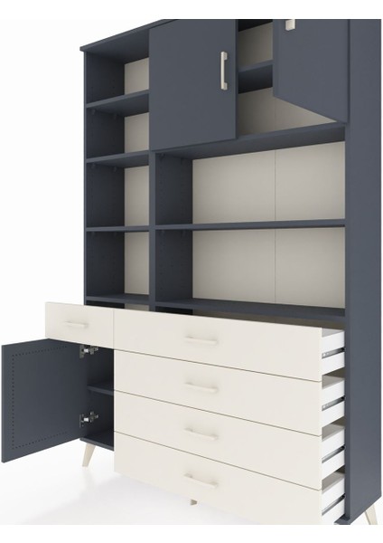 Arges Dolap 9 Raflı 5 Çekmeceli 3 Kapaklı 132X30X195 Antrasit-Antrasit/aytaşı fırsatları