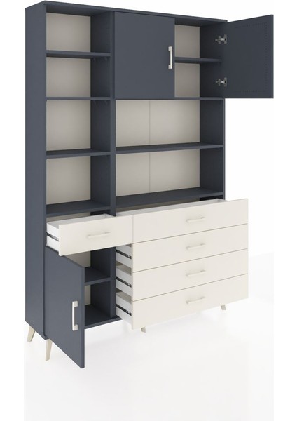 Arges Dolap 9 Raflı 5 Çekmeceli 3 Kapaklı 132X30X195 Antrasit-Antrasit/aytaşı indirimleri