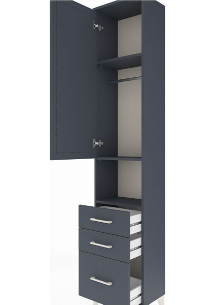 Arges Dolap 3 Raflı 3 Çekmeceli Tek Askılı 44X30X221 Antrasit-Antrasit indirimleri