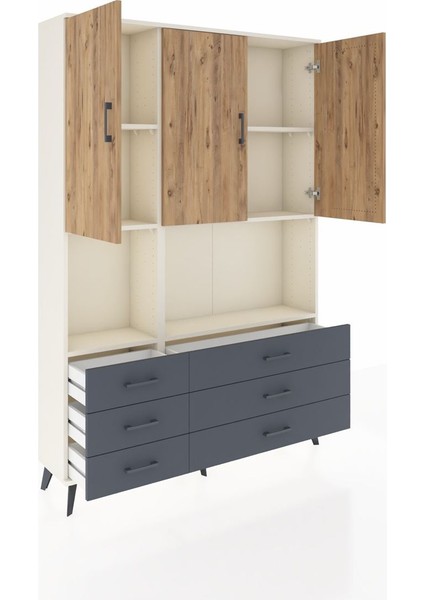Arges Dolap 6 Raflı 6 Çekmeceli 3 Kapaklı 132X30X195 Aytaşı-Çam/antrasit indirimleri