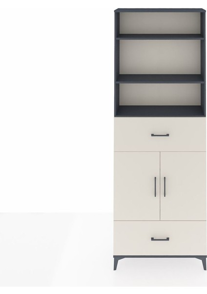 Arges Dolap 5 Raflı 2 Çekmeceli 2 Kapaklı 88X30X243 Antrasit-Aytaşı
