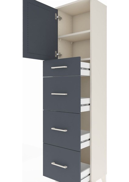 Arges Dolap 2 Raflı 4 Çekmeceli Tek Kapaklı 44X30X182 Aytaşı-Antrasit indirimleri