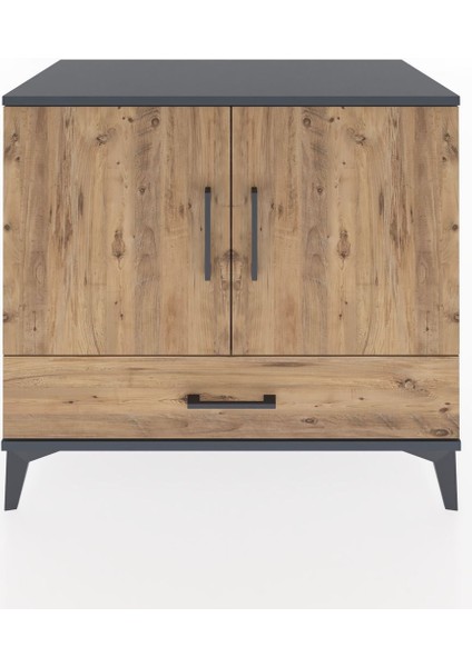 Hyperion Şifonyer 2 Raflı Tek Çekmeceli 2 Kapaklı 88X44X80 Antrasit-Çam