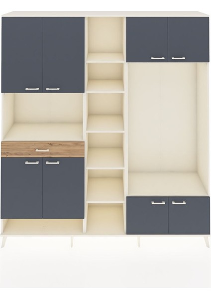 Hyperion Dolap 12 Raflı Tek Çekmeceli 8 Kapaklı 220X44X243 Aytaşı-Antrasit/çam