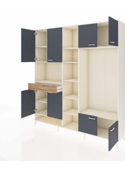 Hyperion Dolap 12 Raflı Tek Çekmeceli 8 Kapaklı 220X44X243 Aytaşı-Antrasit/çam modelleri