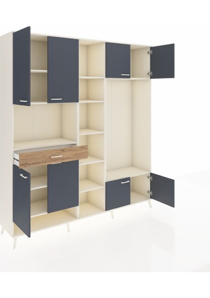 Hyperion Dolap 12 Raflı Tek Çekmeceli 8 Kapaklı 220X44X243 Aytaşı-Antrasit/çam indirimleri