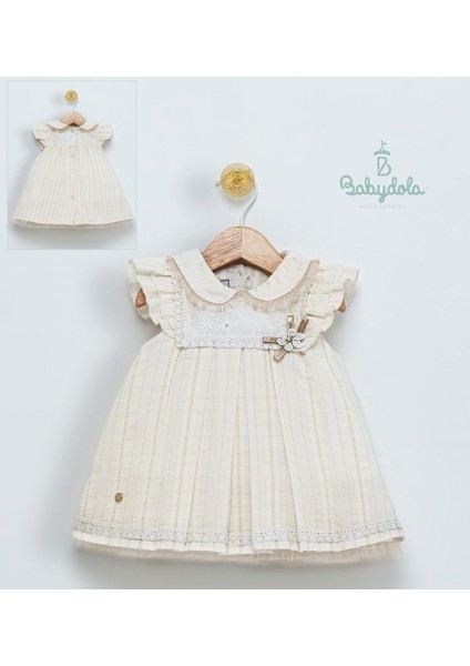 15104 Kız Bebek Fiyonklu Düğme Detaylı Elbise