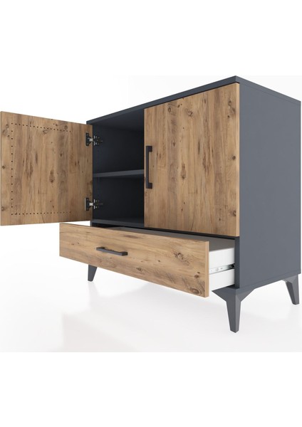 Hyperion Şifonyer 2 Raflı Tek Çekmeceli 2 Kapaklı 88X44X80 Antrasit-Çam indirimleri