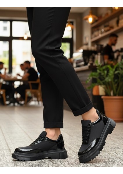 ET0243 Bağcıklı Rugan Paraşüt Detaylı Yüksek Siyah Taban Erkek Ayakkabı fiyatları