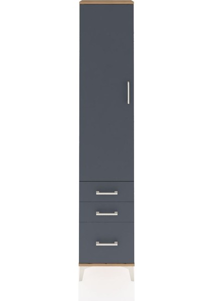 Arges Dolap 4 Raflı 3 Çekmeceli Tek Kapaklı 44X30X221 Çam-Antrasit