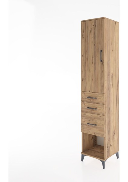 Hyperion Dolap 3 Raflı 3 Çekmeceli Tek Kapaklı 44X44X221 Çam-Çam modelleri