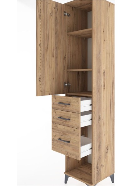 Hyperion Dolap 3 Raflı 3 Çekmeceli Tek Kapaklı 44X44X221 Çam-Çam indirimleri