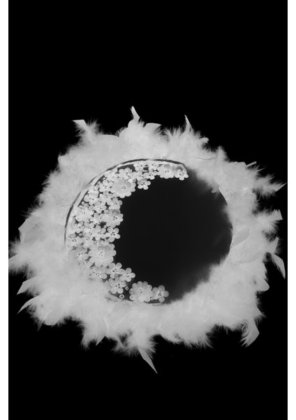 Isme Özel Kına Tefi Otriş Süslü Tüylü Deri Tef Vurmalı Çalgı Def Beyaz