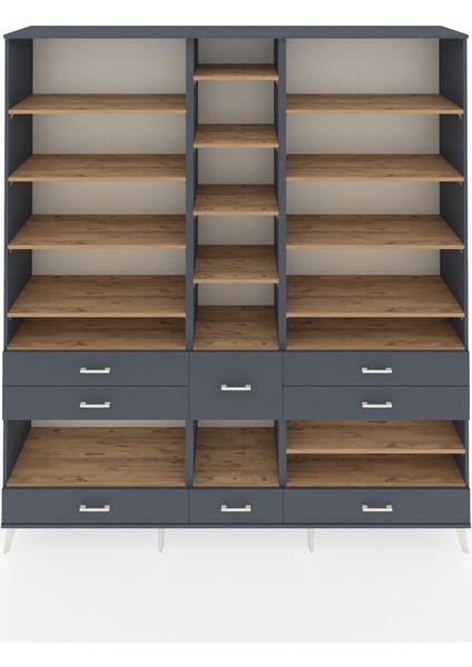 Hyperion Dolap 19 Raflı 8 Çekmeceli 220X44X243 Antrasit-Çam/antrasit