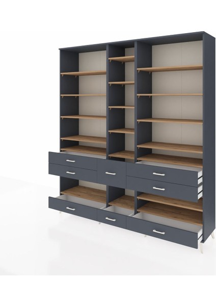 Hyperion Dolap 19 Raflı 8 Çekmeceli 220X44X243 Antrasit-Çam/antrasit modelleri