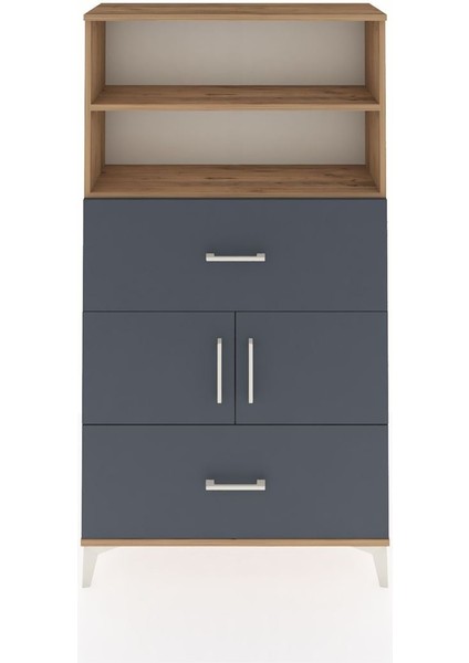 Arges Dolap 3 Raflı 2 Çekmeceli 2 Kapaklı 88X30X163 Çam-Antrasit