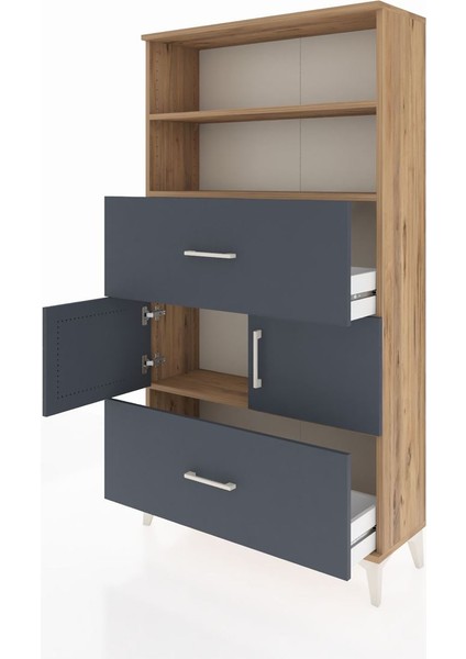 Arges Dolap 3 Raflı 2 Çekmeceli 2 Kapaklı 88X30X163 Çam-Antrasit fırsatları