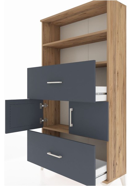 Arges Dolap 3 Raflı 2 Çekmeceli 2 Kapaklı 88X30X163 Çam-Antrasit indirimleri