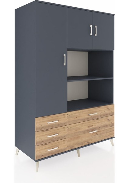 Kronos Dolap 7 Raflı 5 Çekmeceli 3 Kapaklı 132X59X195 Antrasit-Antrasit/çam fiyatları