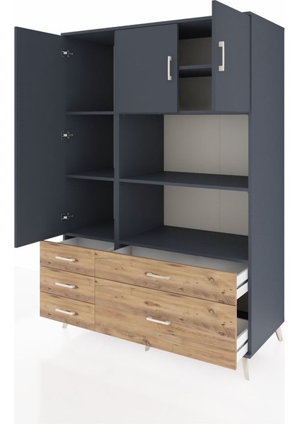 Kronos Dolap 7 Raflı 5 Çekmeceli 3 Kapaklı 132X59X195 Antrasit-Antrasit/çam modelleri