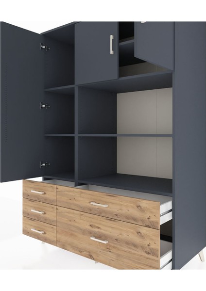 Kronos Dolap 7 Raflı 5 Çekmeceli 3 Kapaklı 132X59X195 Antrasit-Antrasit/çam fırsatları
