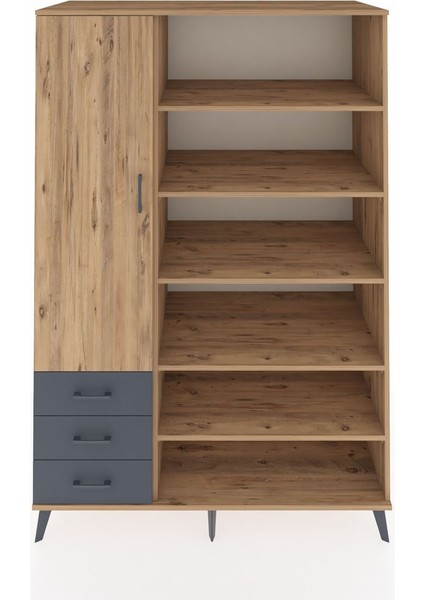 Kronos Dolap 9 Raflı 3 Çekmeceli 3 Kapaklı 132X59X195 Çam-Çam/antrasit