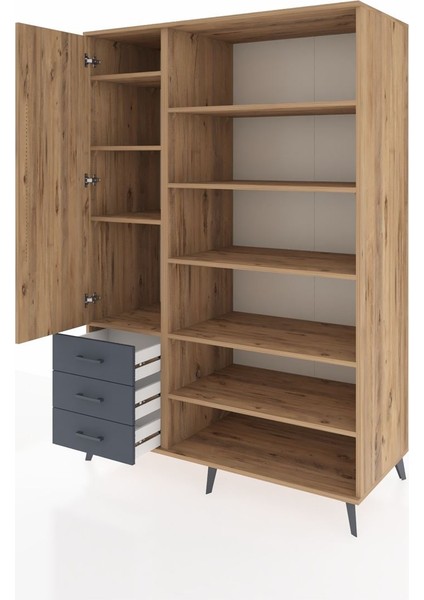 Kronos Dolap 9 Raflı 3 Çekmeceli 3 Kapaklı 132X59X195 Çam-Çam/antrasit modelleri