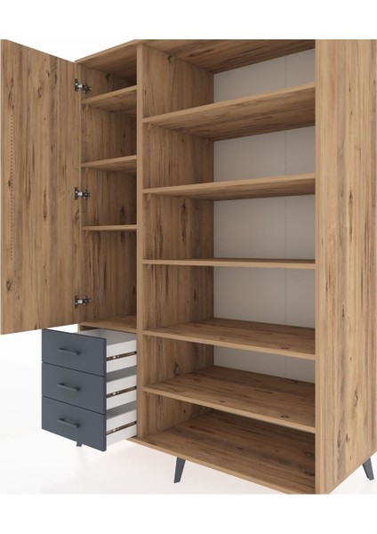 Kronos Dolap 9 Raflı 3 Çekmeceli 3 Kapaklı 132X59X195 Çam-Çam/antrasit fırsatları