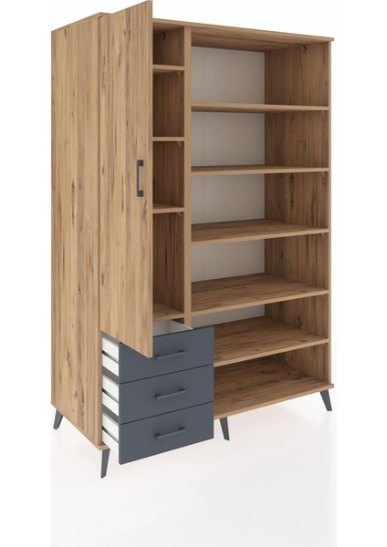 Kronos Dolap 9 Raflı 3 Çekmeceli 3 Kapaklı 132X59X195 Çam-Çam/antrasit indirimleri