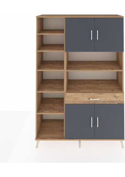 Hyperion Dolap 10 Raflı Tek Çekmeceli 4 Kapaklı 132X44X195 Çam-Antrasit/çam