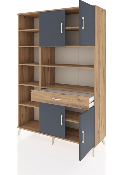 Hyperion Dolap 10 Raflı Tek Çekmeceli 4 Kapaklı 132X44X195 Çam-Antrasit/çam modelleri