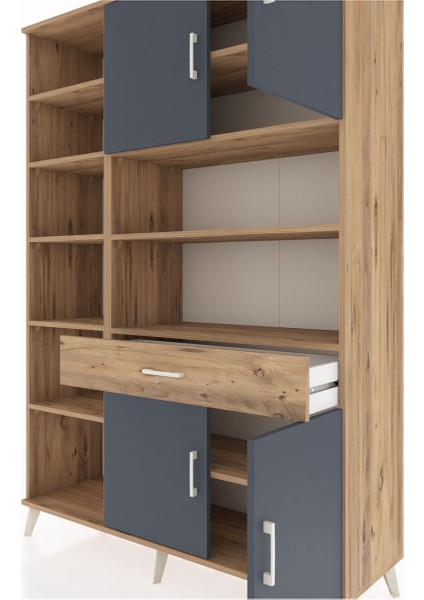 Hyperion Dolap 10 Raflı Tek Çekmeceli 4 Kapaklı 132X44X195 Çam-Antrasit/çam fırsatları