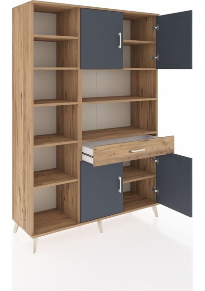 Hyperion Dolap 10 Raflı Tek Çekmeceli 4 Kapaklı 132X44X195 Çam-Antrasit/çam indirimleri