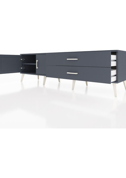 Hyperion Tv Ünitesi Tek Raflı 2 Çekmeceli 2 Kapaklı 176X44X51 Antrasit-Antrasit/antrasit fırsatları