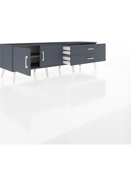 Hyperion Tv Ünitesi Tek Raflı 2 Çekmeceli 2 Kapaklı 176X44X51 Antrasit-Antrasit/antrasit indirimleri