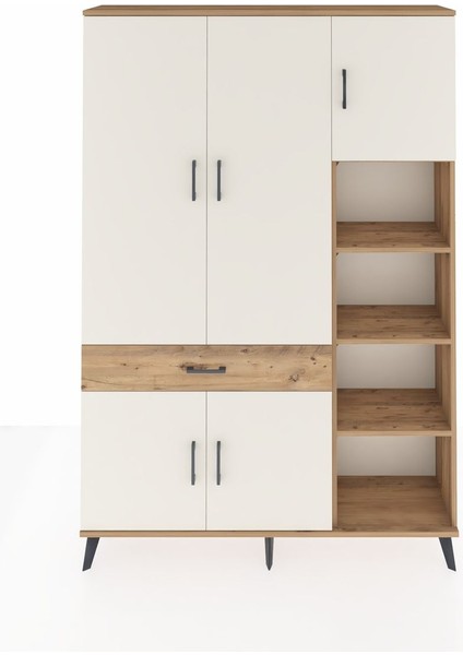 Arges Dolap 10 Raflı Tek Çekmeceli 5 Kapaklı 132X30X195 Çam-Aytaşı/çam