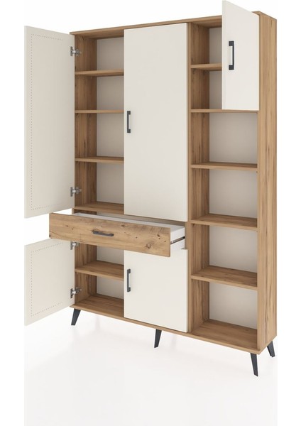 Arges Dolap 10 Raflı Tek Çekmeceli 5 Kapaklı 132X30X195 Çam-Aytaşı/çam modelleri