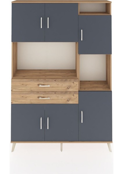Arges Dolap 9 Raflı 2 Çekmeceli 6 Kapaklı 132X30X195 Çam-Antrasit/çam