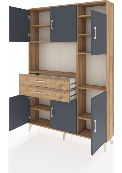 Arges Dolap 9 Raflı 2 Çekmeceli 6 Kapaklı 132X30X195 Çam-Antrasit/çam modelleri