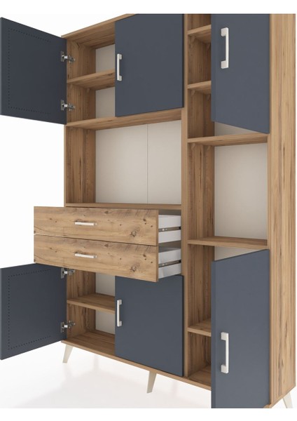 Arges Dolap 9 Raflı 2 Çekmeceli 6 Kapaklı 132X30X195 Çam-Antrasit/çam fırsatları