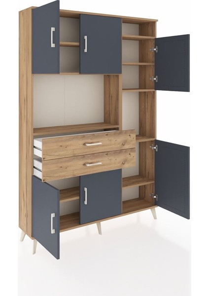 Arges Dolap 9 Raflı 2 Çekmeceli 6 Kapaklı 132X30X195 Çam-Antrasit/çam indirimleri