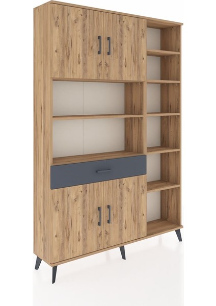 Arges Dolap 10 Raflı Tek Çekmeceli 4 Kapaklı 132X30X195 Çam-Çam/antrasit fiyatları