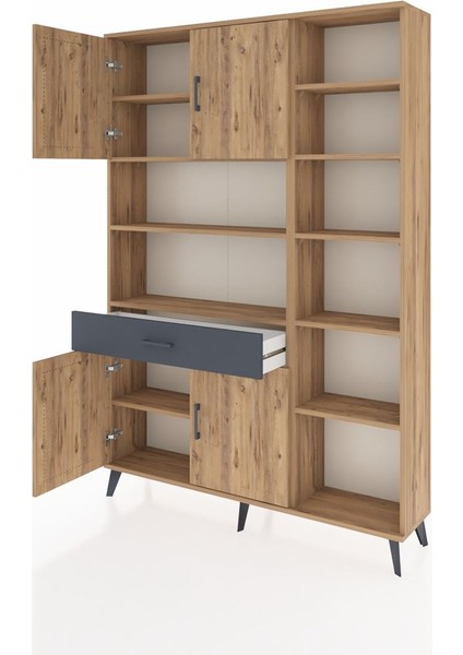 Arges Dolap 10 Raflı Tek Çekmeceli 4 Kapaklı 132X30X195 Çam-Çam/antrasit modelleri