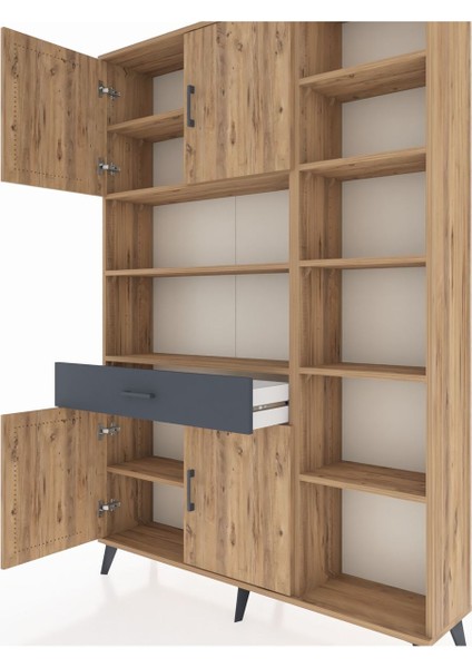 Arges Dolap 10 Raflı Tek Çekmeceli 4 Kapaklı 132X30X195 Çam-Çam/antrasit fırsatları